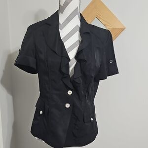 White House Black Market Women's Ruffle Button Up Blazer